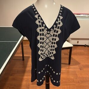 J. Crew Black and White Embellished Blouse